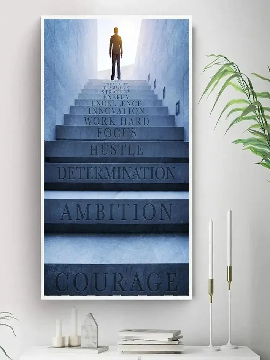 لوحة قماشية بالاقتباسات التحفيزية ، لا توجد مخاطر ، أقل نجاحًا أكثر إلهامًا ، فن جداري لغرفة المكتب ، ديكور المنزل #2