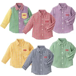 Autumn Kids Long Sleeved Shirts Cute Tops Colorful Checkered Shirt Japanese Boys Clothes Blouse Baby Boy Blouses
