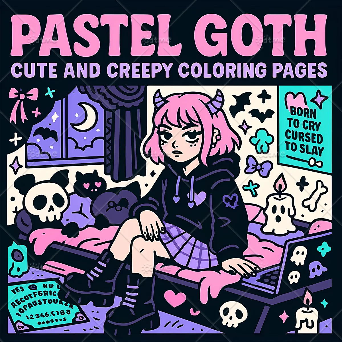 PASTEL GOTH CUTE AND CREEPY Coloring Book for Adults Cute Cozy Daily Activities Irregular Patterns for Relaxation