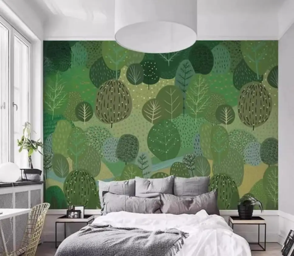 Customized forest green leaf photo mural Nordic creative wallpaper living room TV bedroom background wall decoration wallpaper