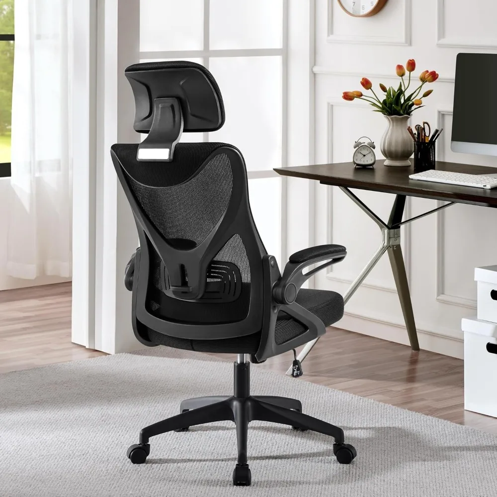 Ergonomic Chair: Headrest, Lumbar Support, Breathable Mesh, Adjustable, Padded, Flip-Up Armrests, 300lb Capacity