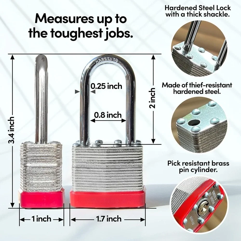 48 أقفال على حد سواء مع تكبل طويل 2 بوصة، 96 مفتاحًا - أقفال للاستخدام الخارجي، أقفال بمفاتيح، حافظة فولاذية صلبة - أجهزة #2