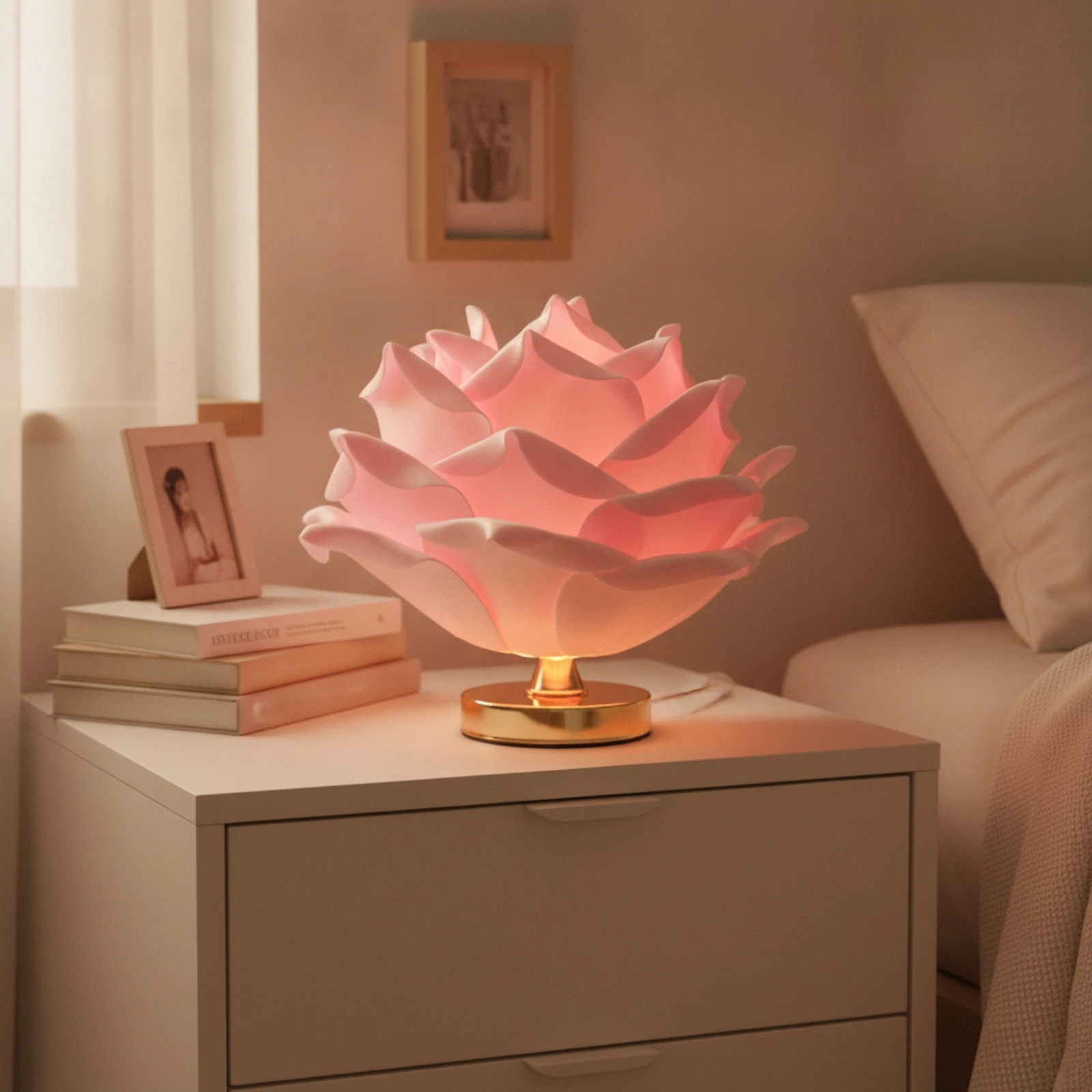 Rose Table Lamp Corded Rose Lamp Sculptural Warm Light for Bedroom, Reading Corner view 2