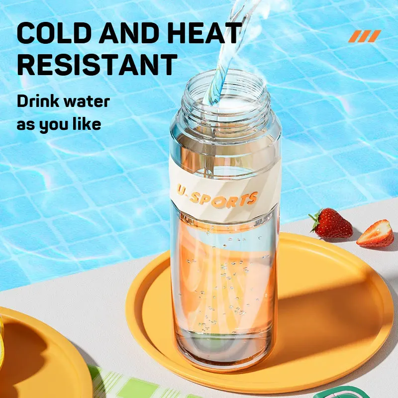 800ML Trendy Sports Cup PC Material Double Drink Cup Portable High Appearance Travel Water Fitness Water Mug Ice Water Bottle