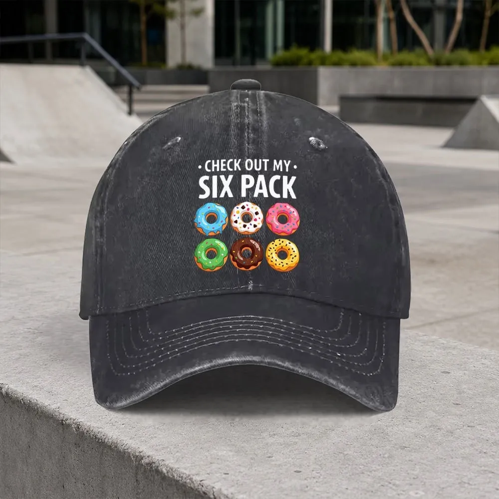 Check Out My Six Pack Donuts Retro Washed Baseball Cap Unisex Adjustable Casual All-Season Hat