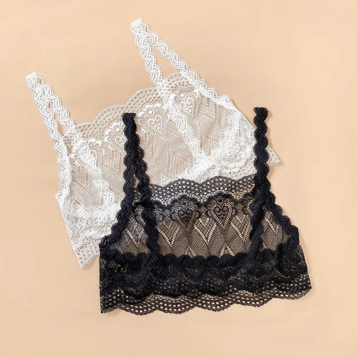 Low-Neck Lace Strap Vest Women's Sexy Backless Bralette Covering Chest Back Full-Length Short Style Fashionable Mesh Element