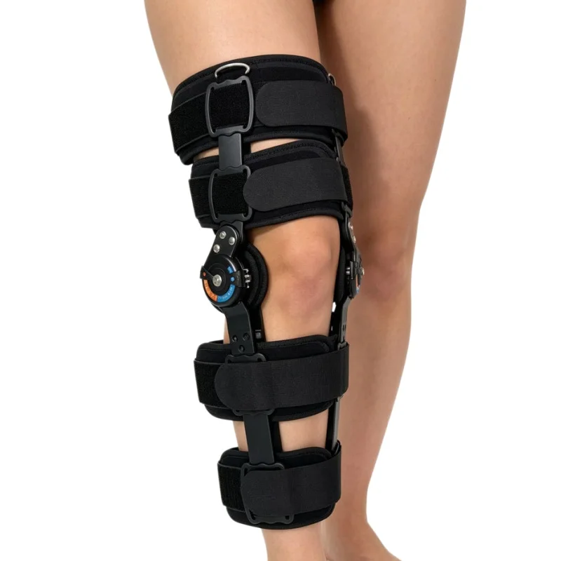 Hinged Knee Brace ROM Post Op Knee Immobilizer Adjustable Knee Support with Side Leg Stabilizers for Meniscus Tear, Arthritis