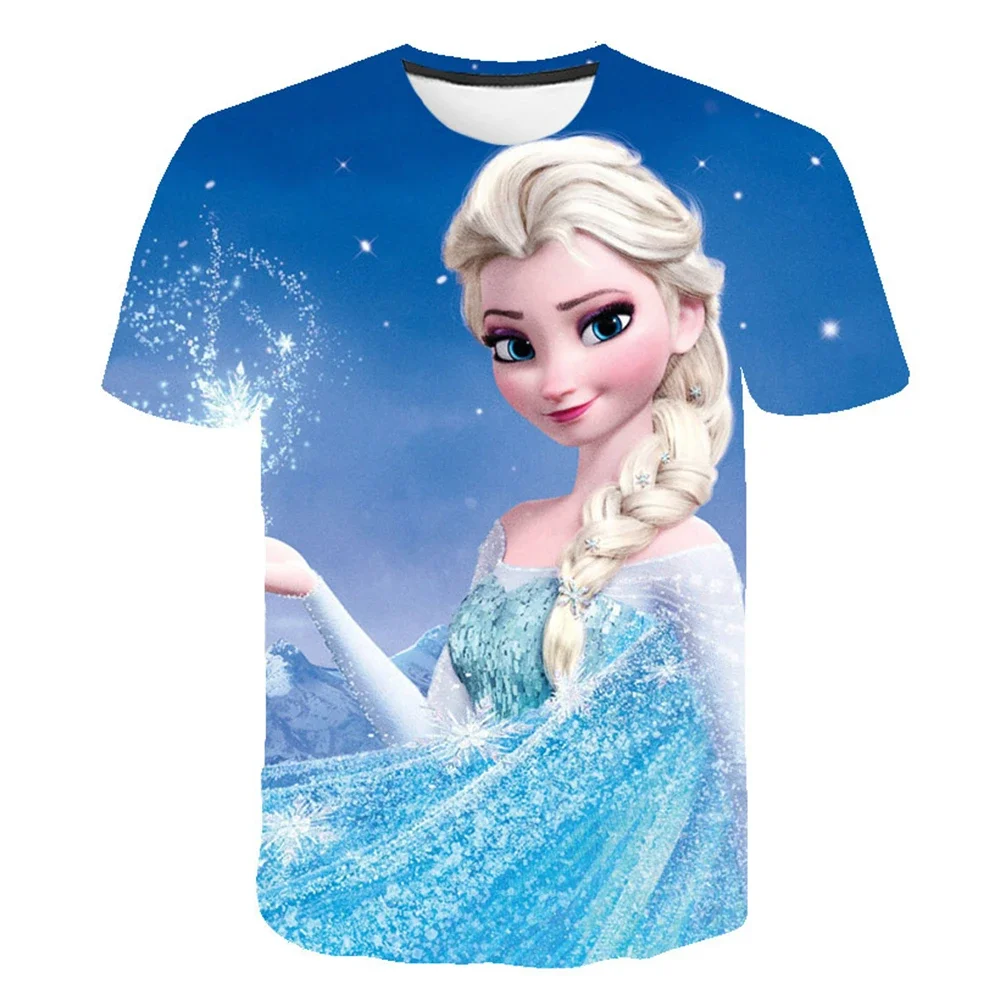 Kawaii Anna Elsa Frozen T Shirt Girl Tops Tees Kids Girls Clothes Disney T-shirts Children Short Sleeve Birthday Party Costume