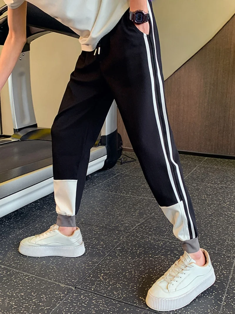 

Модные мужские спортивные брюки в корейском стиле, облегающие брюки-шаровары с манжетами, повседневные длинные брюки, осенняя новинка, молодежные активные брюки