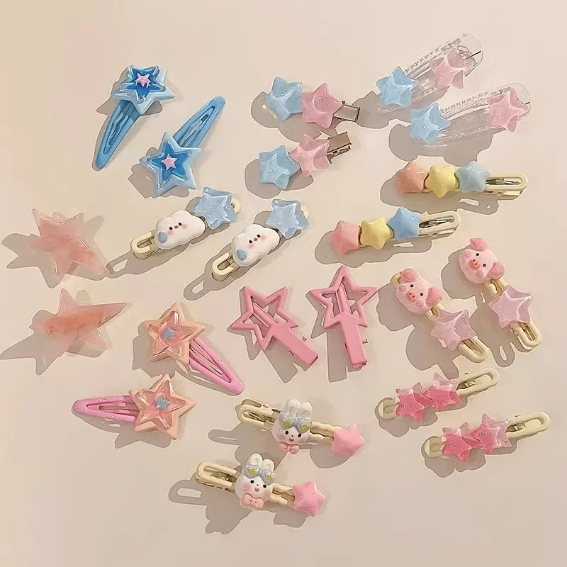 Candy Colored Star Hair Pins and Clips for Women Cute Cartoon Edge Clip Multiple Small Clip Children\'s Y2K Girl Hair Accessories