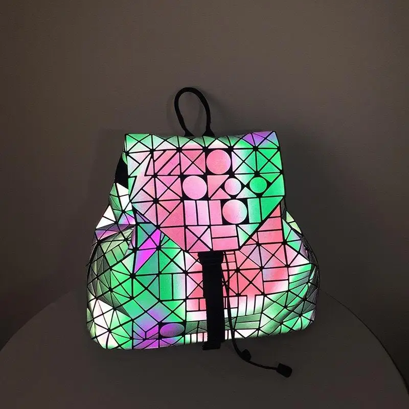 Fashion Women Backpack Geometric Luminous Students Backpacks For Girls Boy Drawstring School Bags Travel Bag