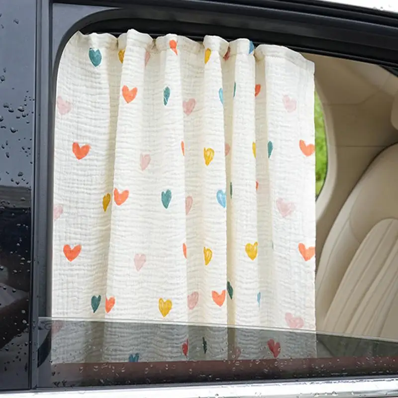 Car Window Shades Track Sliding Auto Window Curtains Heat Insulation Double Layer Cotton Yarn Cartoon Print Car Side Window