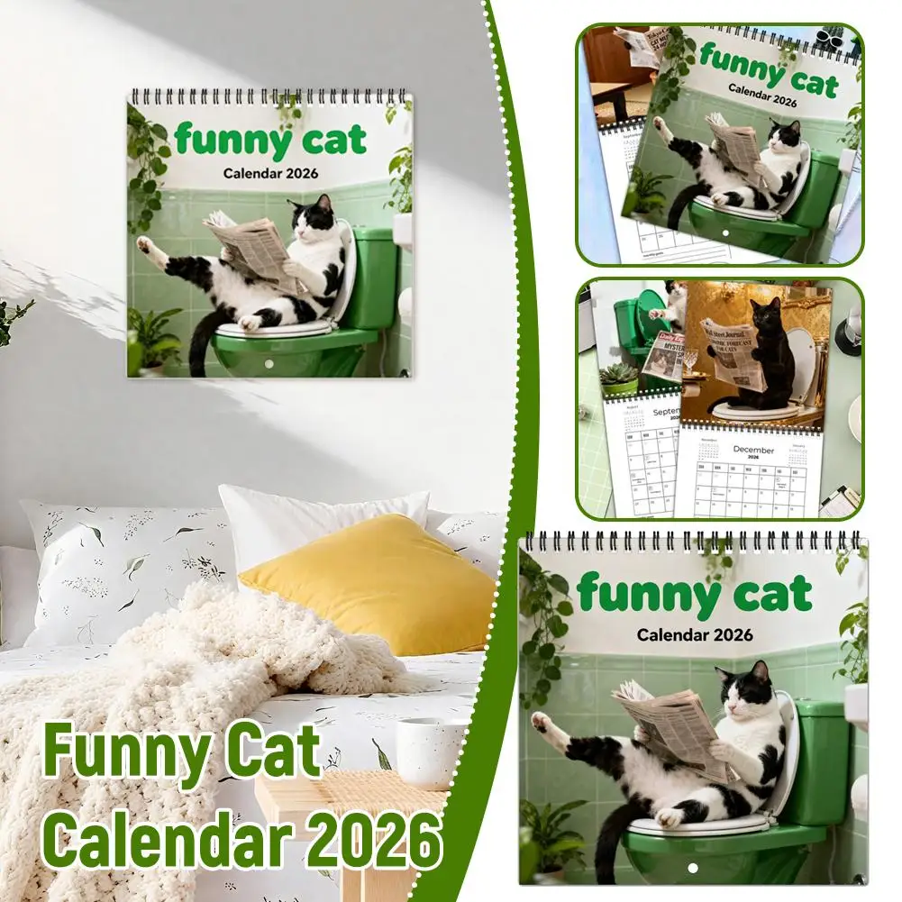 

2026 Cat Fun Wall Calendar Green Paper Edition Bright and Non Fading Home Decoration Christmas Gift
