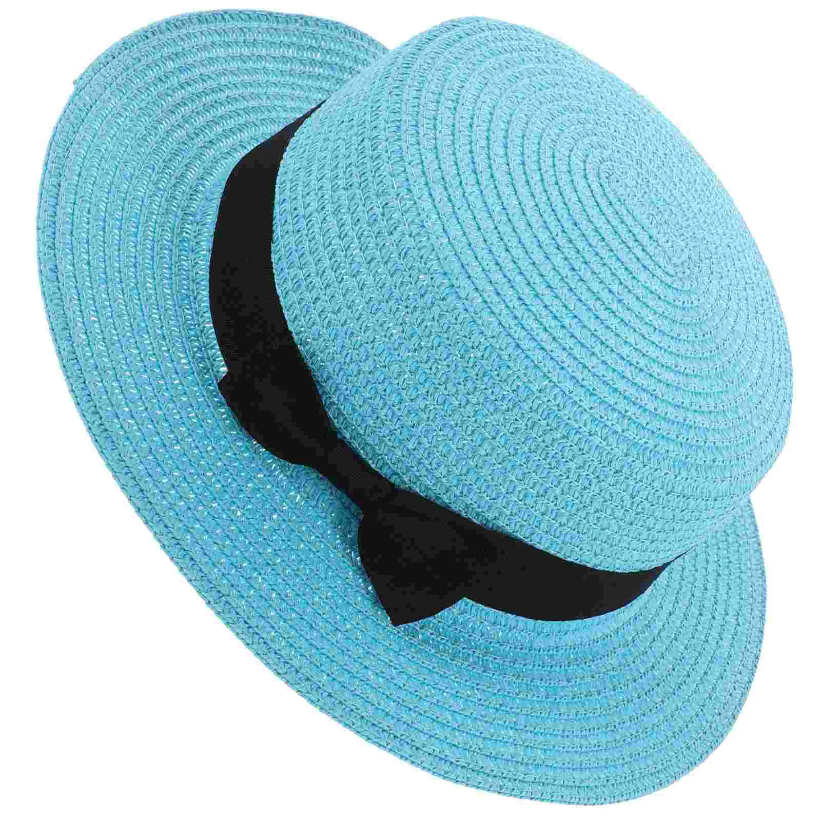 

Fashion Women's Girls Bowknot Roll-up Wide Brim Dome Straw Summer Sun Hat Bowler Beach (Sky-blue) Women sun hat