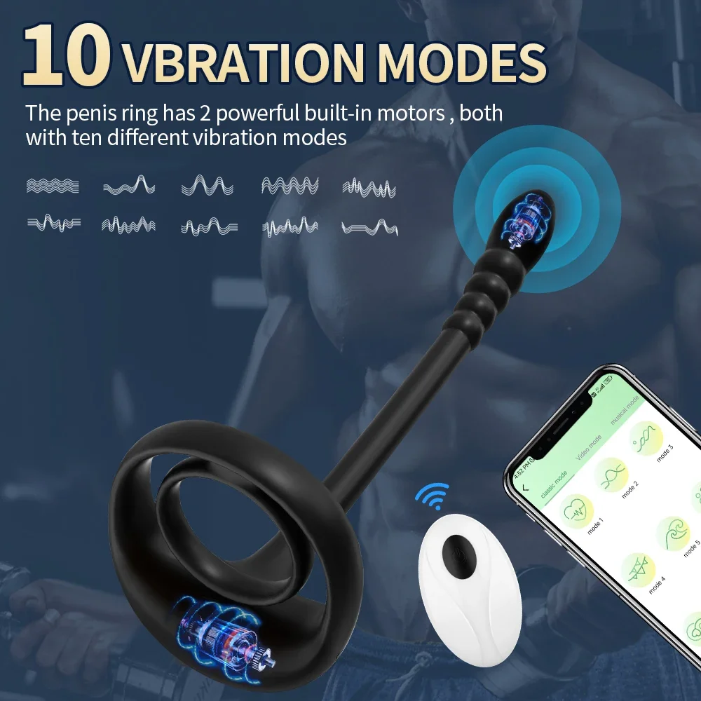 Masturbastion Toy APP Bluetooth Prostate Vibrator Testicle Massage Anal Butt Plug Cock Penis Ring Male Cocking for Men Sextoy