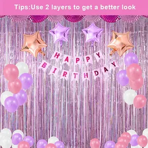 Tinsel Blue Pink Folha Curtain 1x3m Party Background Gold Beige Green Bangs Curtain 1m 2m Background 6 Main Sales Decoration Blue and Gold Party - №2