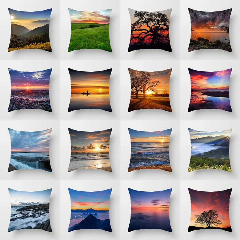 

Beach Sunset Dusk Scenery Printed Pillow Cover Sofa Decoration Car Office Seat Cushion Room Home Decor