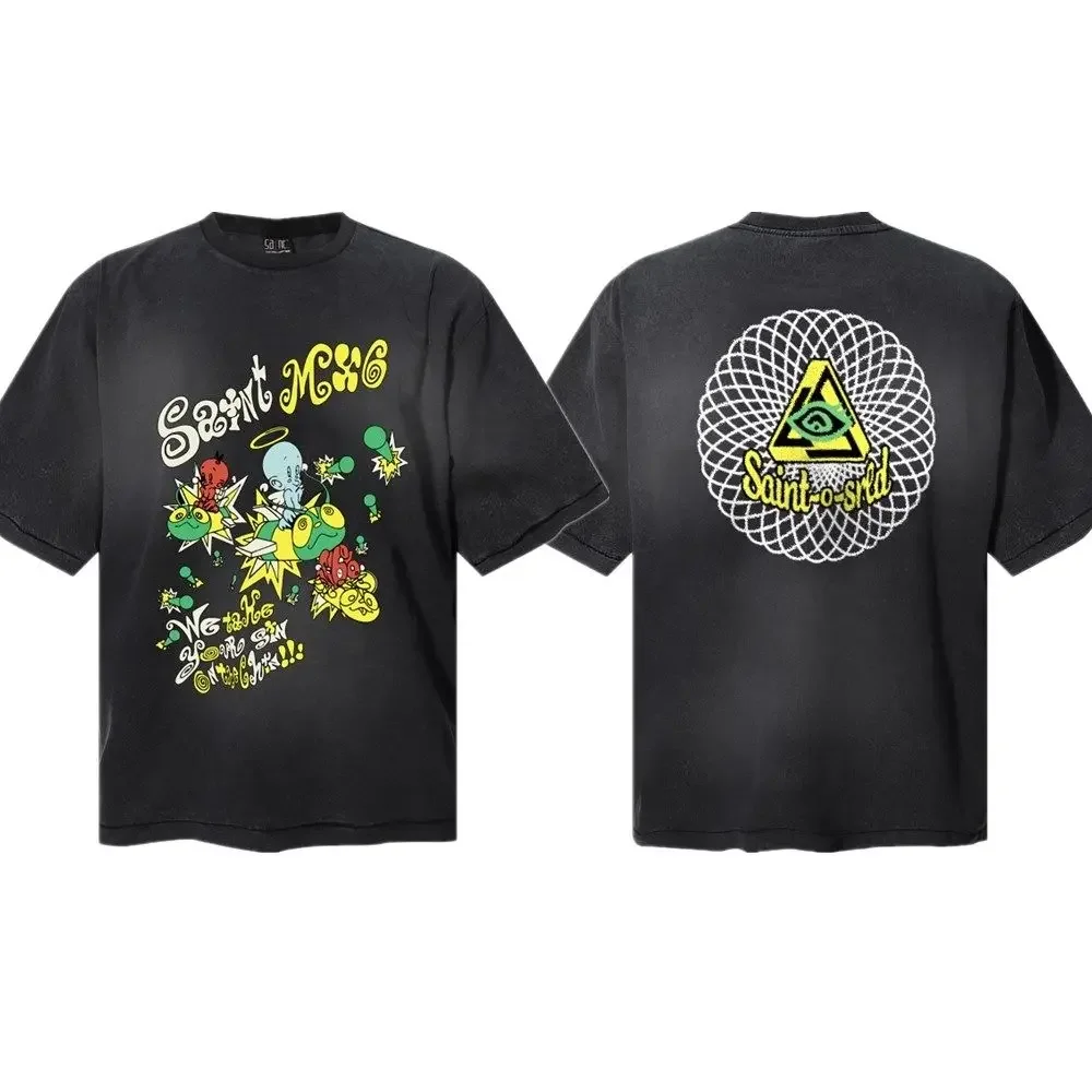 

25SS New Saint Michael Summer New Spoof Cartoon Animation Character Printing Loose Short-sleeved T-shirt