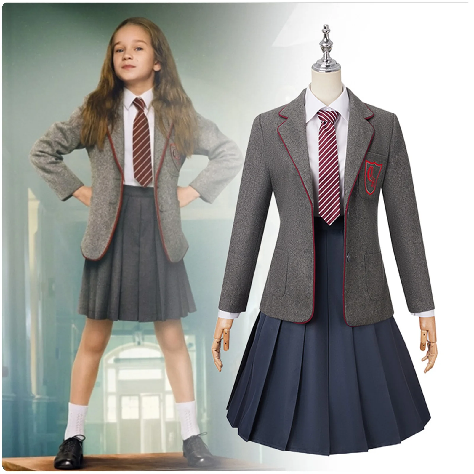 

Movie Roald Dahls Matilda the Musical Grey School Uniform Woolen Cloth Cosplay Costume for School