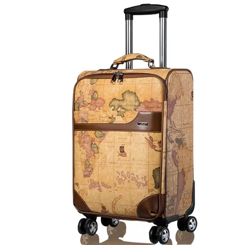 Vintage Map Suitcase Boarding Rolling Luggage Set Travel Bags Password Trolley Case 20\