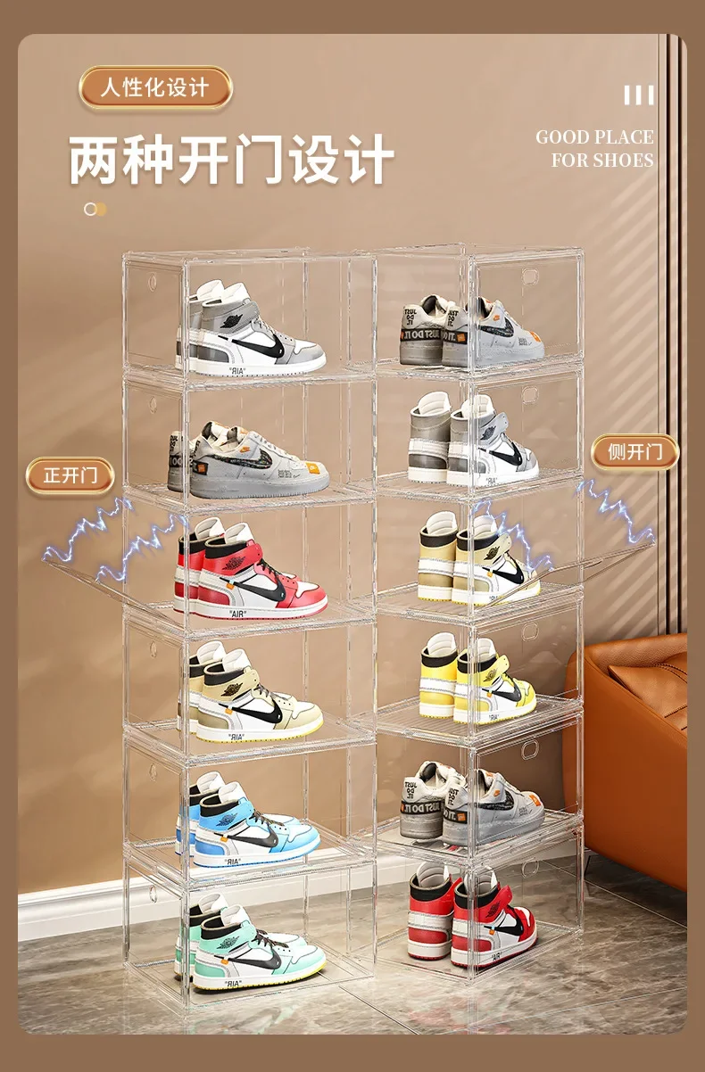 Große AJ Sneaker-Organizer-Box, verdickter, transparenter Schuhbehälter mit Magnetverschluss, stapelbar, mehrschichtige Aufbewahrung – Detail 6