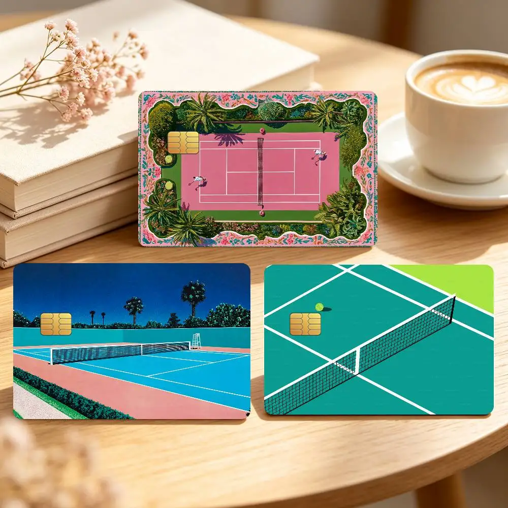 Fashion Sport Tennis Court Art Credit Card Sticker Waterproof Anti-Scratch 4PCS Bank Debit Traffic Cover Decoration