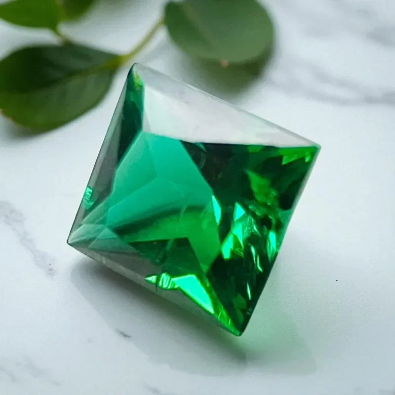 Lab Grown Zambian Emerald- Hydrothermal, Hand-Cut, Princess Cut, with Cracks Inclusions, Selectable AGL Certificate For Jewelry