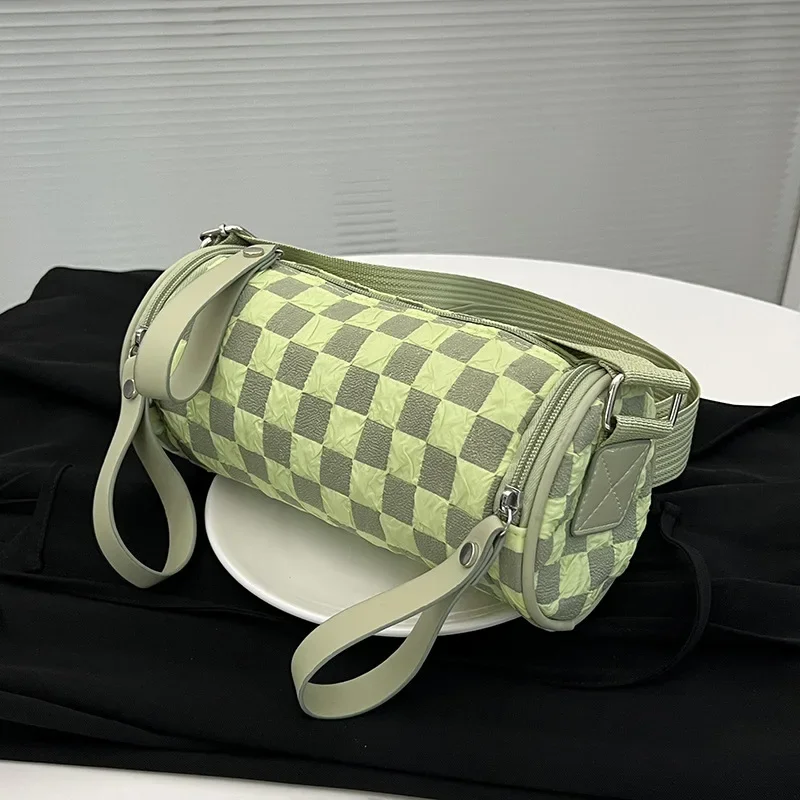 

Ladies' Shoulder Bag Trendy and Fashionable Crossbody Phone Bag Checkerboard Checkered Wide Shoulder Strap Cylindrical Bag