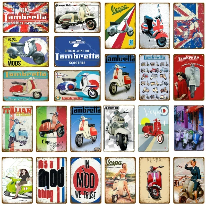 The Mods Metal Tin Sign Italian Lambretta Scooters Vespa Vintage Wall Plaque Garage Shop Home Room Decor Motorcycle Poster YJ205