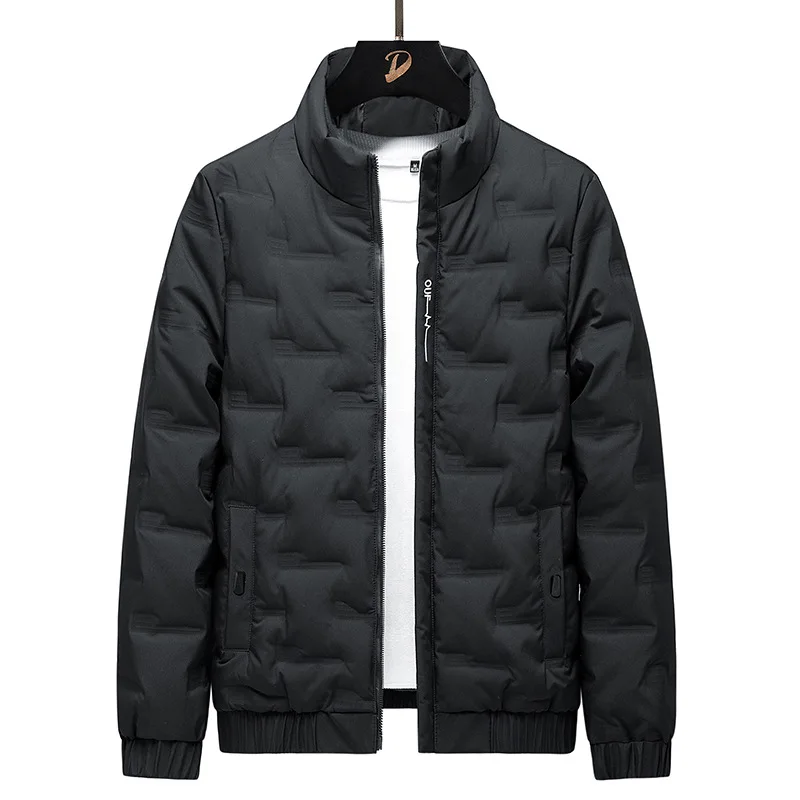 

Warm down jacket for men, loose and fattened plus size white duck down, light and trendy solid color stand-up collar jacket.
