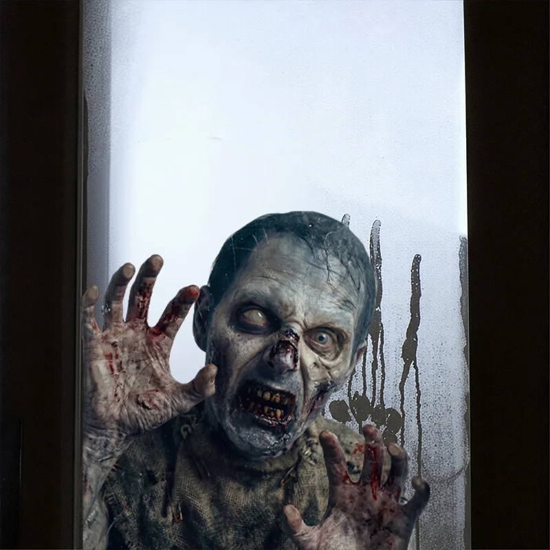 Realistic Zombie Crawling Window Clings, 3D Illusion Glass Stickers, Scary Haunted House Storefront Halloween Party Decor