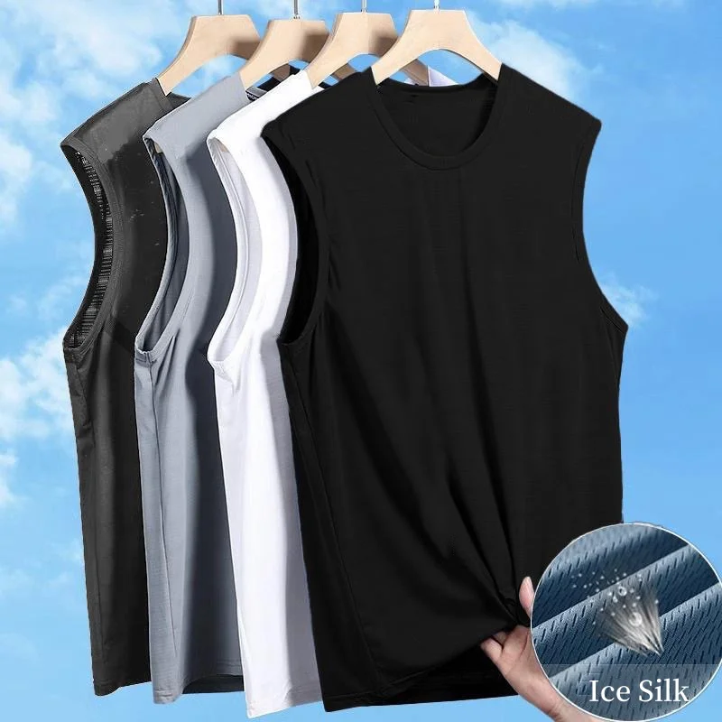 

Summer Ice Silk Vest Mens Fitness Gym Tank Tops Casual Sleeveless T-shirt Breathable Sports Vest Undershirt Running Tank Top men
