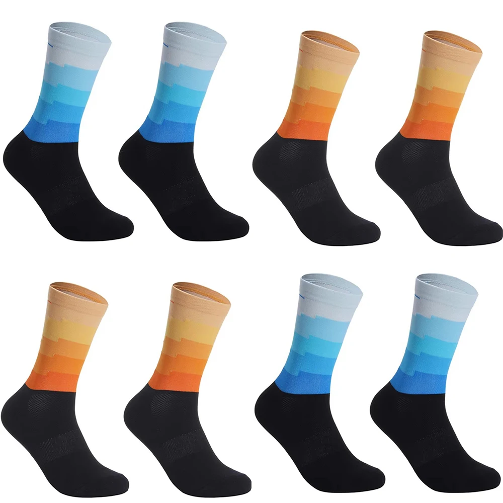 

Модные цветные градиентные велосипедные носки, быстросохнущие дышащие спортивные носки до середины икры для мужчин и женщин, профессиональные велосипедные носки