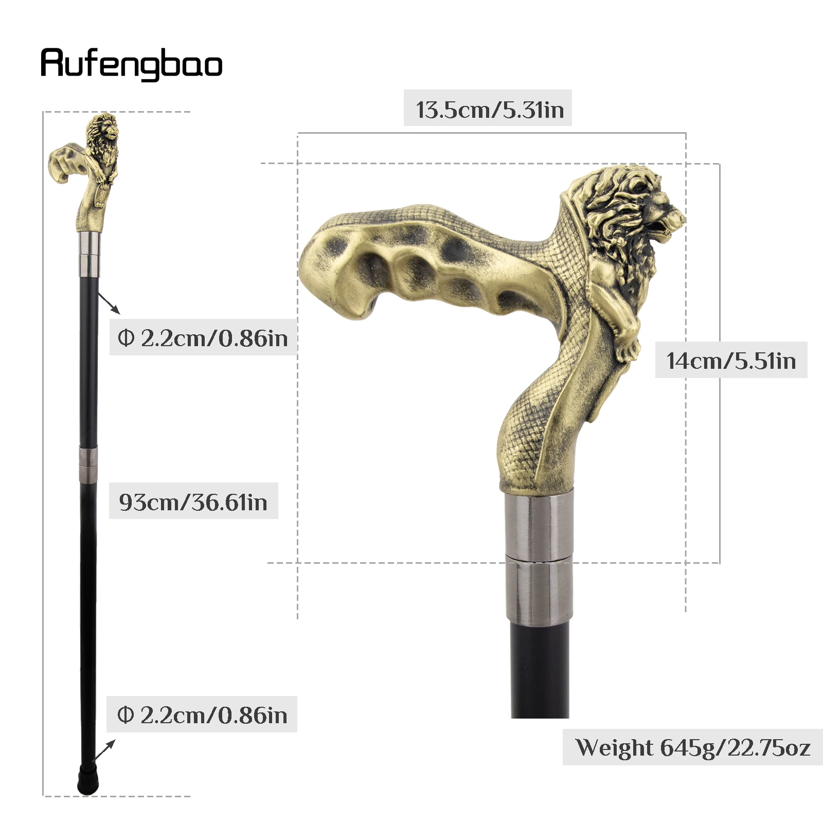 Yellow Resin Lion Head Resin Colorful Costume Prop Stylish Cane Aesthetic Decorative Stick, Theatrical Prop 92cm