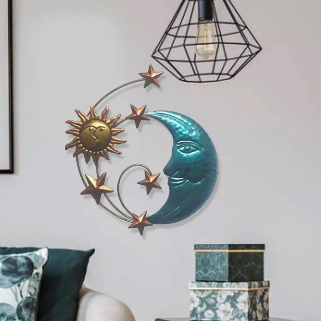 Modern Wall Hanging Sun Moon Star Decor Iron Minimalist Ornament Sculpture Creative for Backyard Gifts for Excellent Durability
