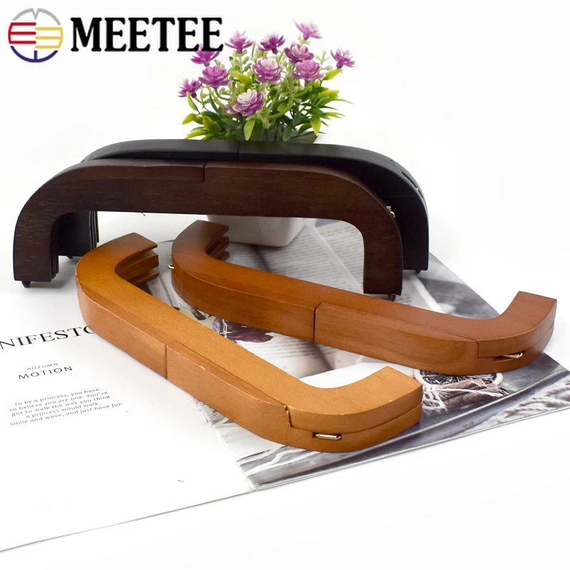 

1Pc 25cm Wooden Bags Handles for Handbag Woven Bag Wallet Purse Frame Kiss Clasp Handmade Screw Closure Brackets DIY Accessories