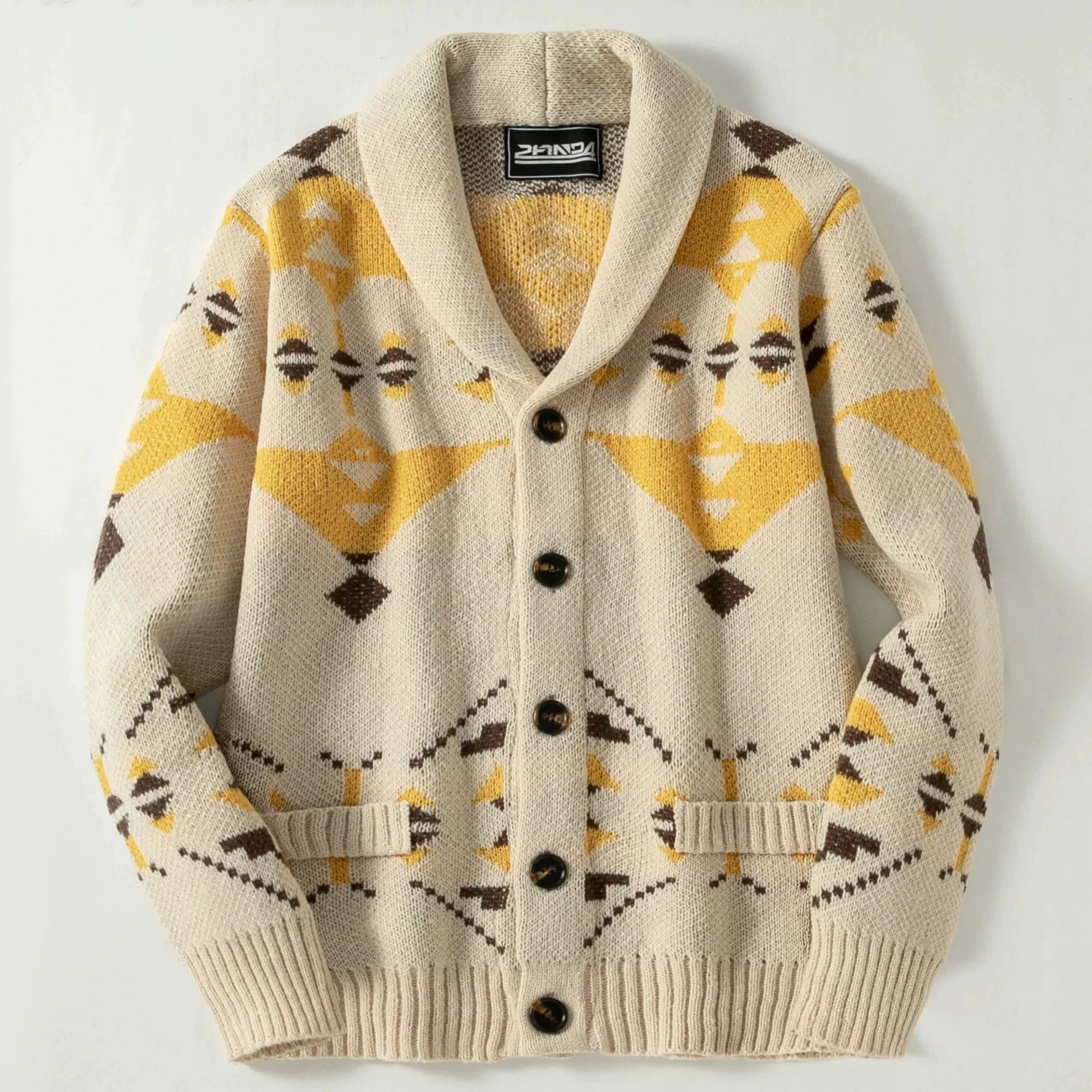 Autumn and winter new men's clothing European and American style jacquard outer sweater long sleeved knitted jacket top