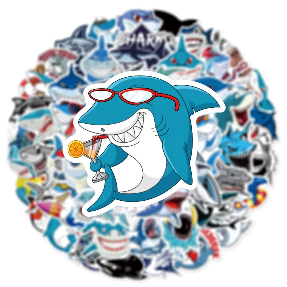 10/25/50pcs Funny Ocean Shark Graffiti Stickers for DIY Waterproof Scrapbook Travel Luggage Skateboard Phone Laptop Guitar