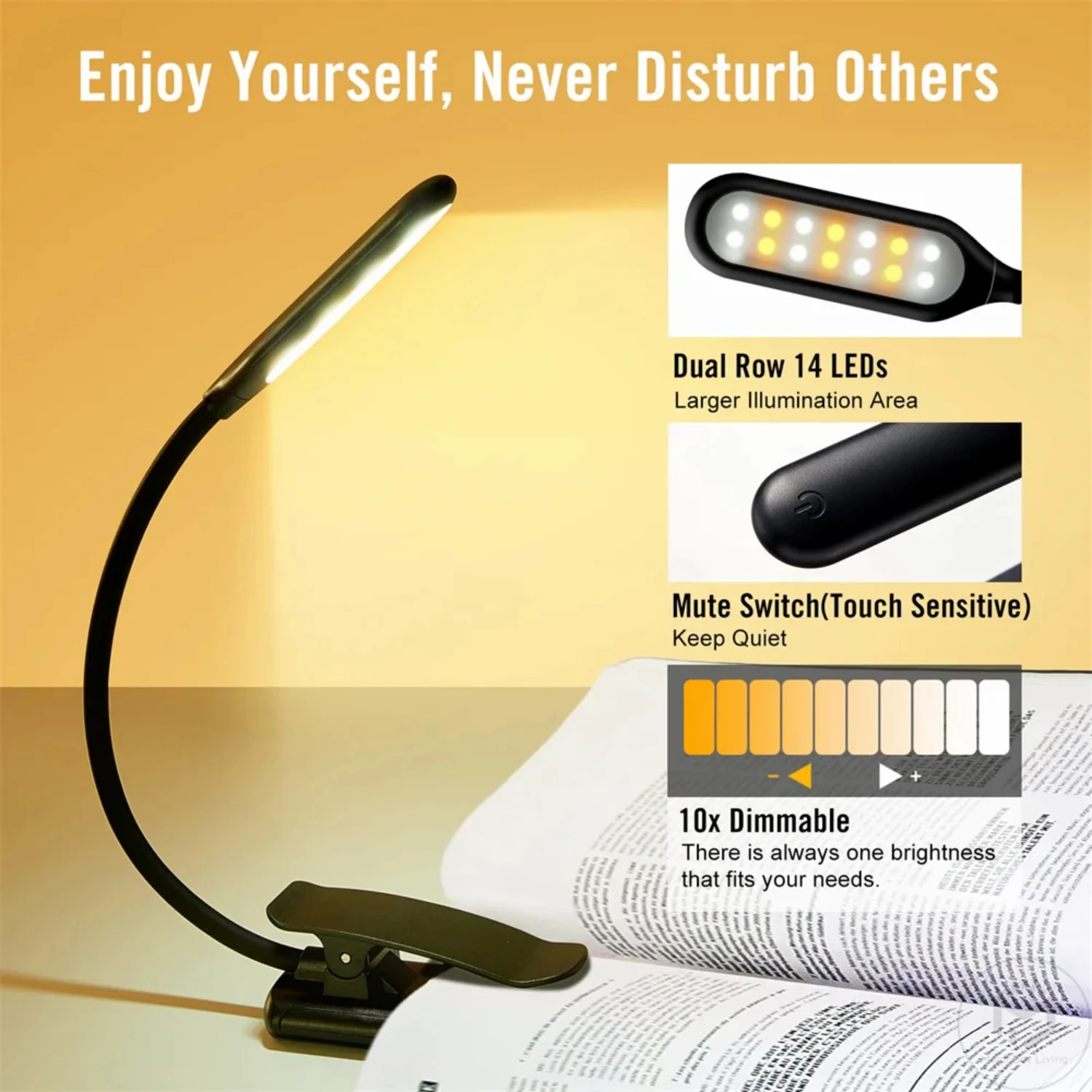 Blue Light Filtered Clip-On Book Light 1000mAh Usb Rechargeable Dimmable Amber Reading Light Mini Read Lamp Book Lamp