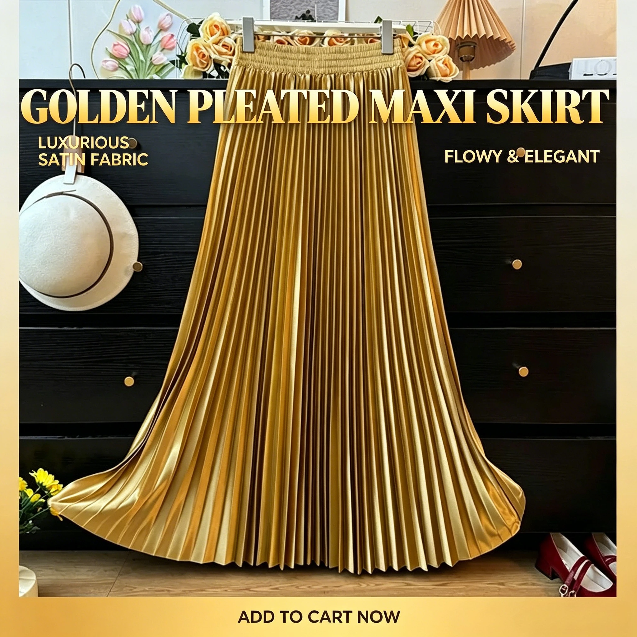 Shiny Gradient Elasitc High Waist Pleated Women Midi Skirt 2025 Summer Office Lady HIgh Street Skirt Women Clothes  Loja
