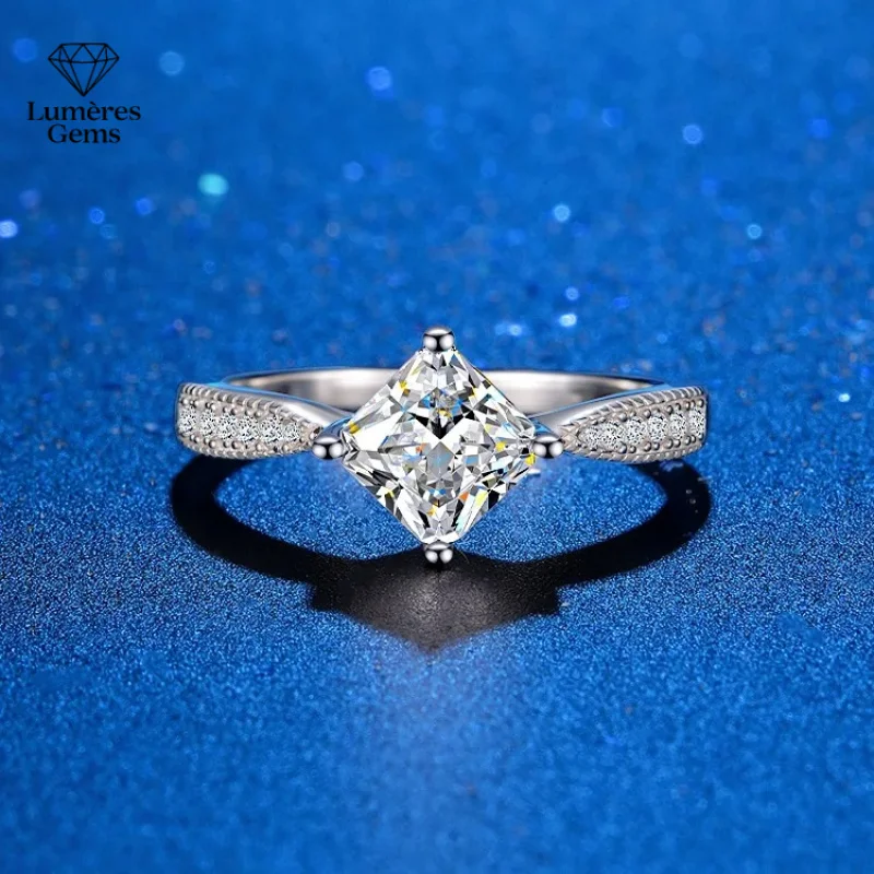 

1CT Ascher Moissanite Sugarcube Ring PT950 Platinum - Luxury Jewelry, European-American Chic, High-End Flattering & Unique