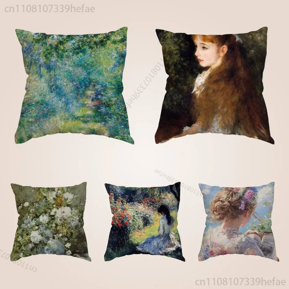 

Pierre A-Auguste R-Renoir Funny Pillow Case Anti-dustmite Pillowcase Invisible Zipper Silky Short Plush Sofa Cushion Cover