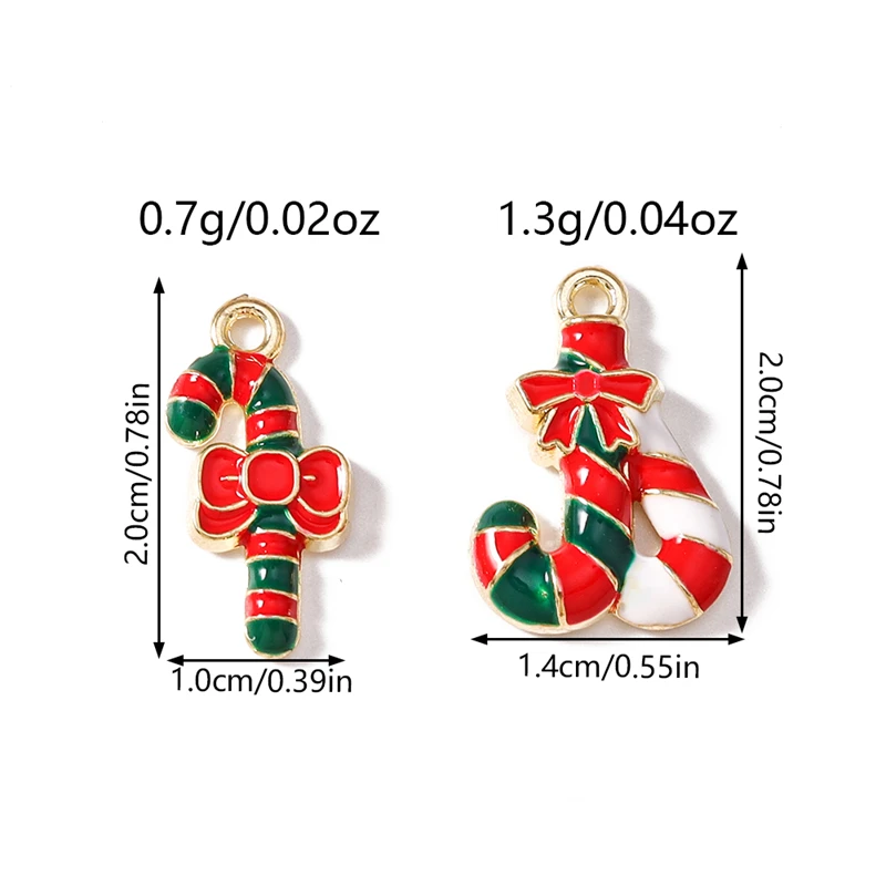 10 Stück Niedliche Emaille-Weihnachtsstock-Anhänger für Schmuckherstellung, Neujahrs-Ohrhänger, Halsketten, Armbänder, DIY-Zubehör – Detail 1