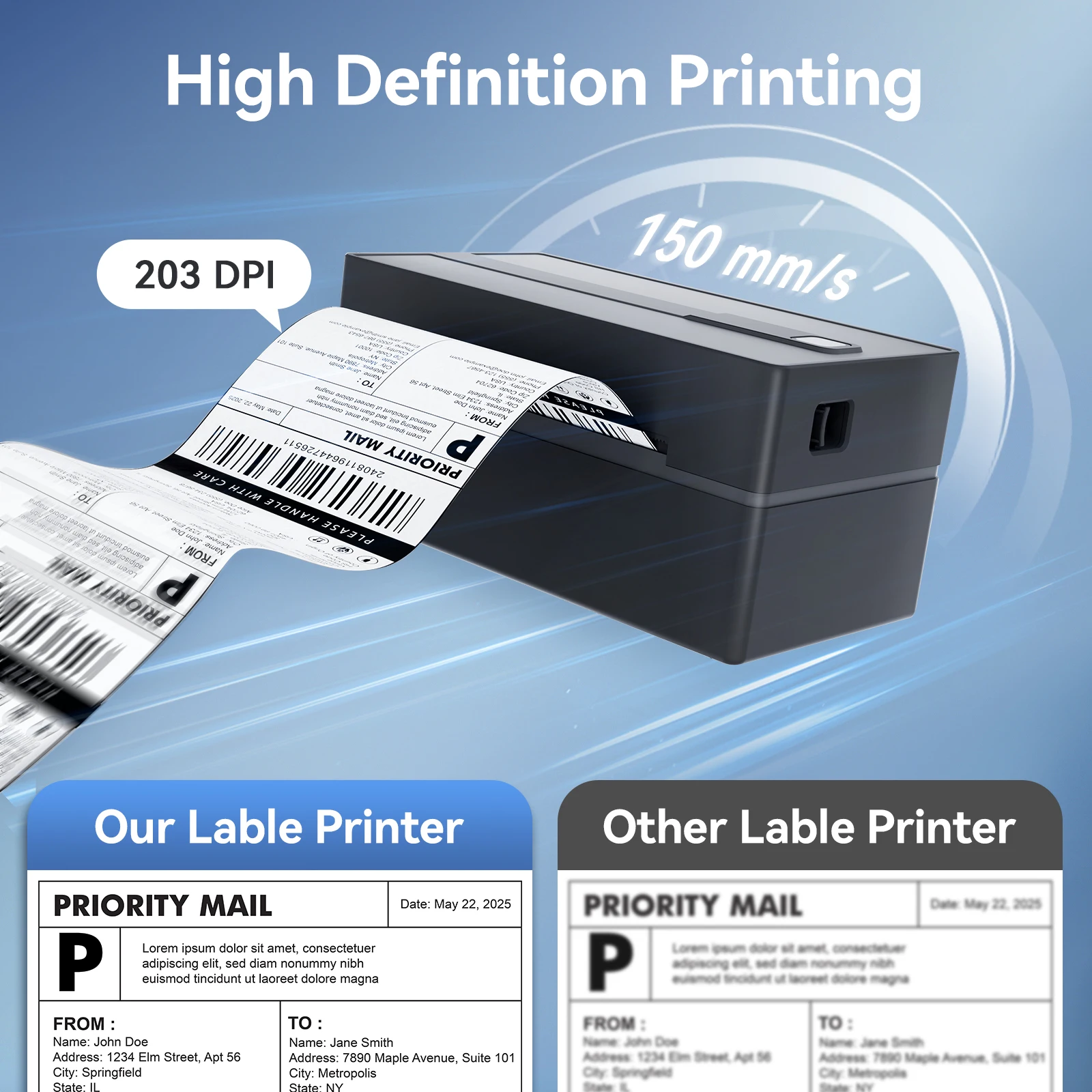 Thermal Label Printer Portable 4X6 150mm/s 203DPI Wireless No Ink Required USB/WIFI/BT Label Maker IPhone Android Mac Windows
