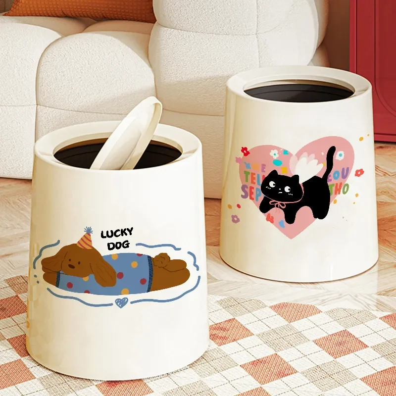 2025 New Cute Cartoon Trash Can Large Capacity Household Waste Basket for Bathroom Living Room Bedroom High Value Paper Bin