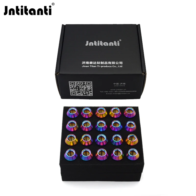 

Jntitanti 20 шт. гайка с наконечником M14*1,5*35/45 мм, конусное сиденье, гоночные детали с открытым концом, титановая гайка Gr.5 для Tesla LeadingIdeal NIO VW