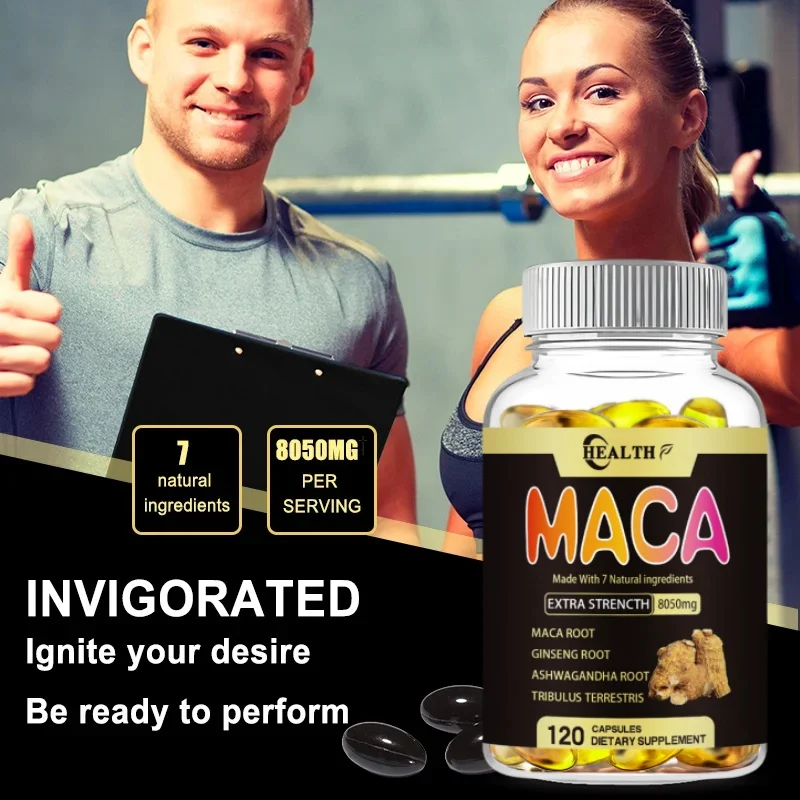 HEALTH Maca Supplement - with Ginseng Ashwagandha Tribulus Terrestris 8050mg - Muscle Mass, Endurance and Vitality