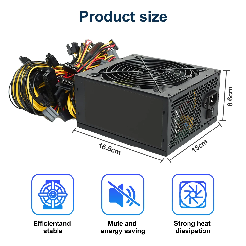 Fuente de alimentación para minería de Bitcoin, dispositivo con 8 tarjetas de visualización, 2000W, 2000W, 2400W, 160V-240V, ATX, ETH