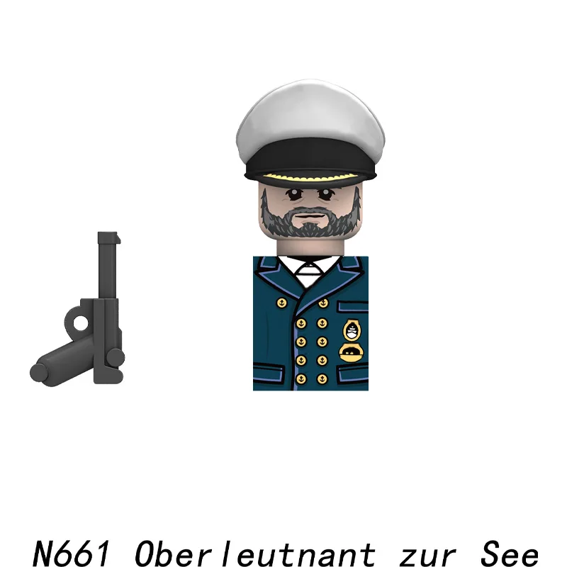 Blocs de construction militaires de la marine allemande de la seconde guerre mondiale, commandant de bateau en U, figurines de soldats de l'armée, pistolet de guerrier, chapeau marin, briques à monter soi-même, jouet pour enfants
