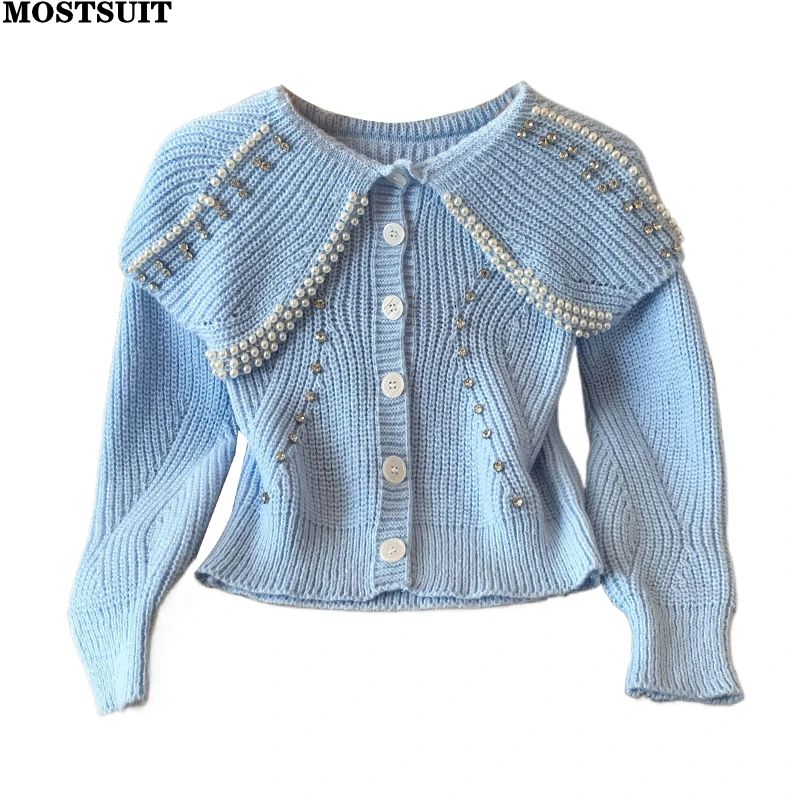 

Pearl Beading Knit Sweater Cardigan Women 2026 Spring Stylish Chic Fashion Ladies Tops Jumpers Long Sleeve Sweet Sweaters